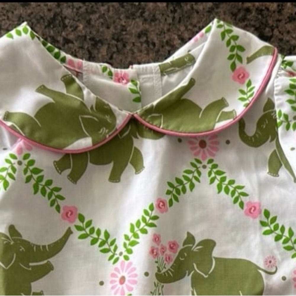 TBBC Girl's Maude's Peter Pan Collar Shirt Elephant Print 3T Like New